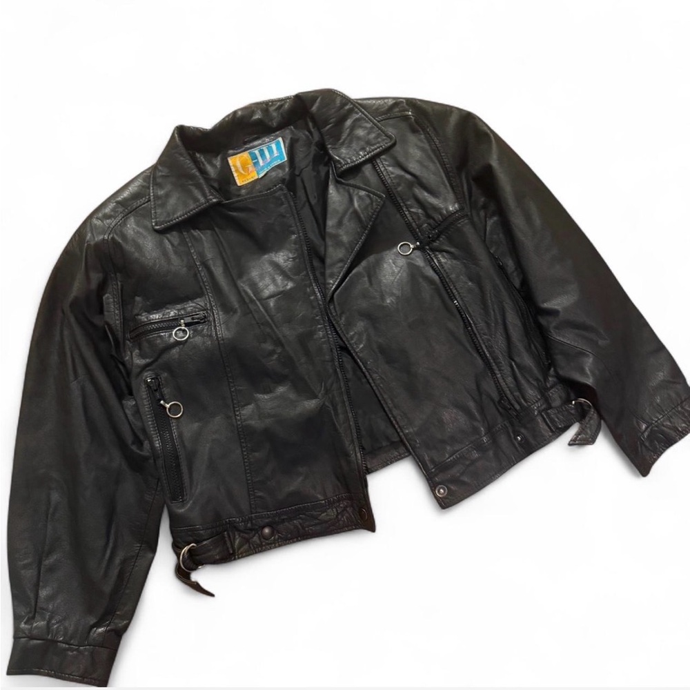 Cropped Black Leather Motorcycle Jacket